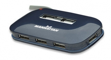 HUB USB,MANHATTAN,161039, V2.0  7 PTOS AZUL CON FUENTE